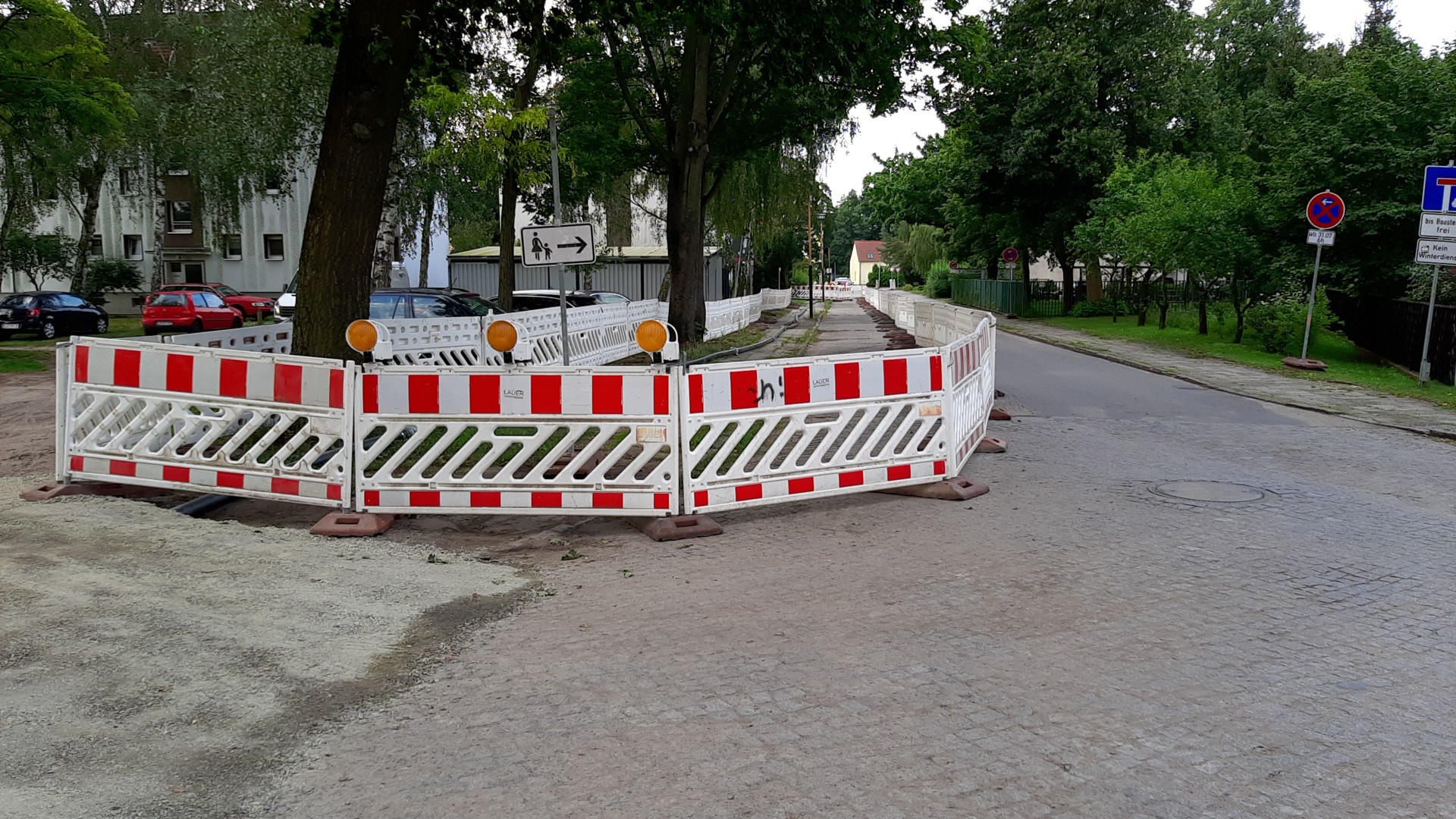 Baustellenabsperrung in Lübben